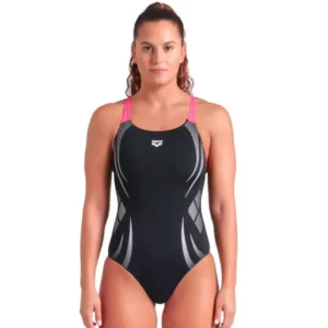 ARENA POSEIDONIA SWIMSUIT PRO BACK BLACK SOCKING PINK ΜΑΓΙΟ ΟΛΟΣΩΜΟ