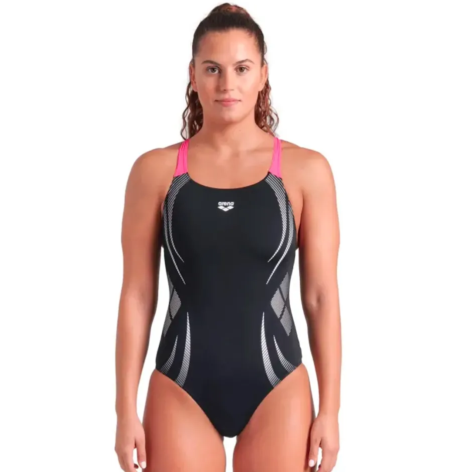 ARENA POSEIDONIA SWIMSUIT PRO BACK BLACK SOCKING PINK ΜΑΓΙΟ ΟΛΟΣΩΜΟ