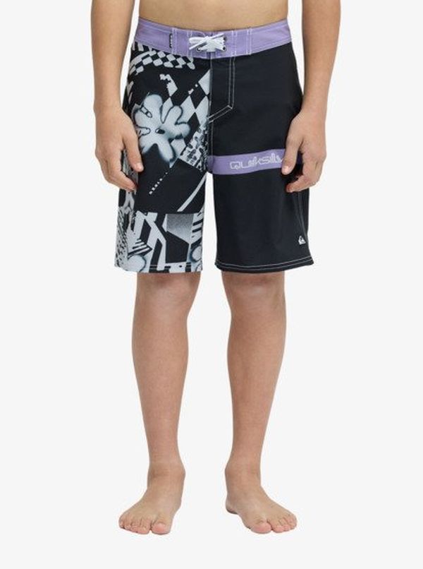 QUICKSILVER SURFSILK STRAIGHT YOUTH 17 BLACK PURPLE WHITE PRINT ΜΑΓΙO ΒΕΡΜΟΥΔΑ