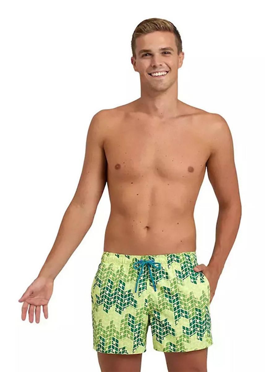 Arena Beach Short Allover ανδρικό μαγιό βερμούδα σε απαλό πράσινο με γεωμετρική στάμπα