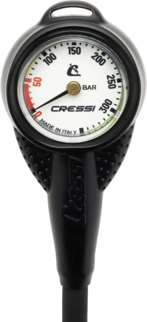 Cressi Mini SPG Rubber Housing μανόμετρο με λευκό καντράν έως 350 bar σε μαύρη ελαστική μπότα