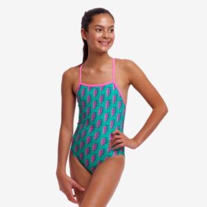 Funkita Girls Strapped In ολόσωμο μαγιό σε σχέδιο Zip Zap, μπροστινή όψη