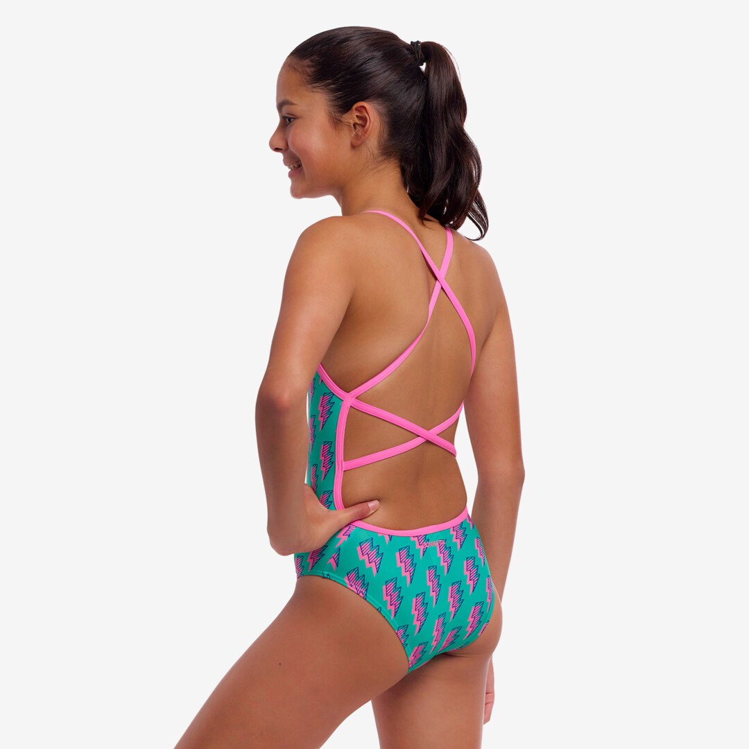 Μαγιό κορίτσι Funkita Zip Zap με ροζ χιαστί τιράντες στην πλάτη