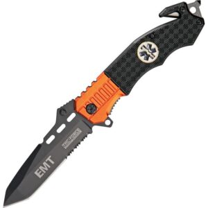 Tac-Force TF-740EM σουγιάς διάσωσης EMT με μαύρη λεπίδα και πορτοκαλί-μαύρη λαβή